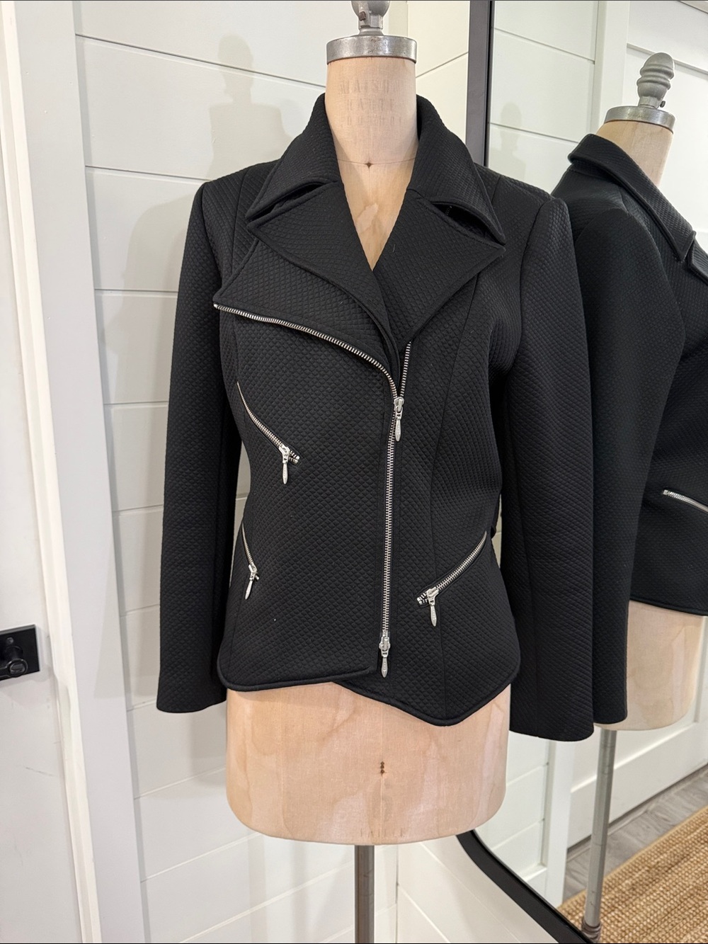 Anne Fontaine Black Textured Moto Jacket